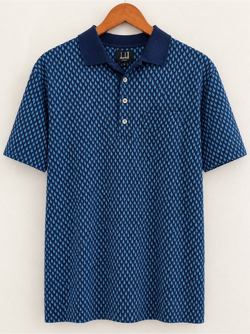 Dunhill Sailboat Print Polo Shirt Navy Blue Mercerized Cotton Made Italy L